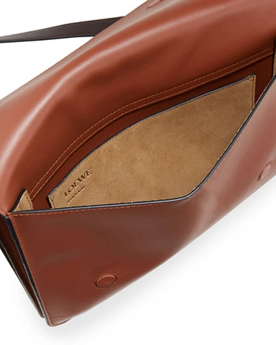 Shop Loewe Men's Flat Leather Messenger Bag In Brown