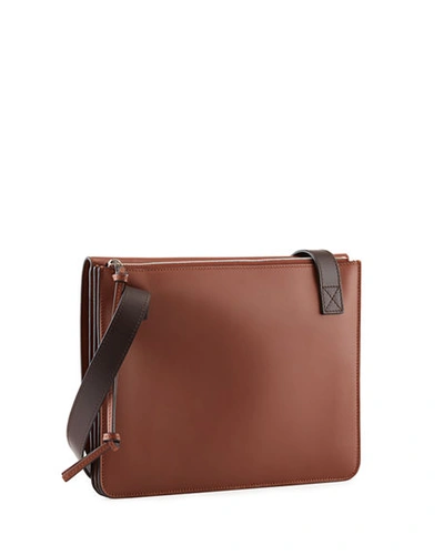 Shop Loewe Men's Flat Leather Messenger Bag In Brown