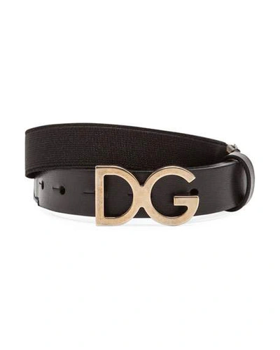 Shop Dolce & Gabbana Kid's Dg Leather Belt In Black