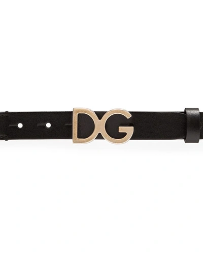 Shop Dolce & Gabbana Kid's Dg Leather Belt In Black