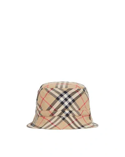 Shop Burberry Kid's Vintage Check Twill Bucket Hat In Beige