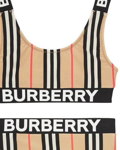 Shop Burberry Girl's Liana Icon Stripe Two-piece Bikini Set In Beige