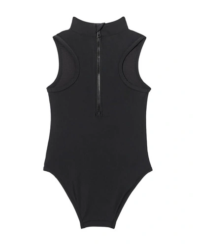 Shop Burberry Girl's Iris High-neck Logo One-piece Swimsuit In Black