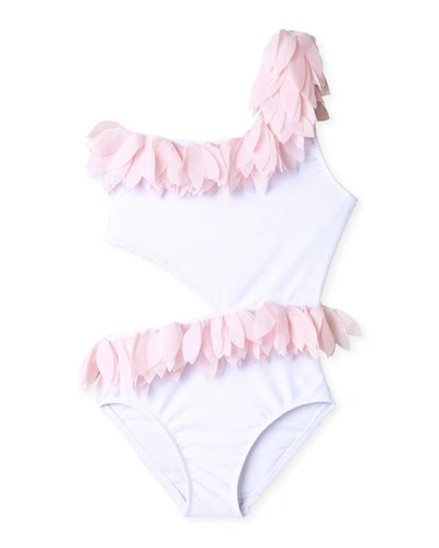 Shop Stella Cove Girl's Tulle Petals Side Cutout One-piece Swimsuit In Pink