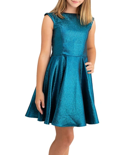 Shop Un Deux Trois Girl's Jacquard V-back Dress In Blue
