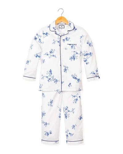 Shop Petite Plume Kid's Indigo Floral Print Two-piece Pajama Set In Blue Multi