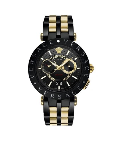 Shop Versace Men's 46mm Medusa/greek Key Bracelet Watch In Black