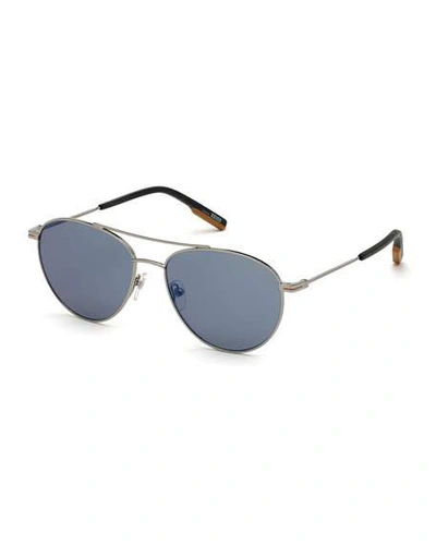 Shop Ermenegildo Zegna Men's Metal Double-bridge Aviator Sunglasses