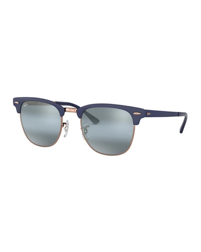 Shop Ray Ban Men's Clubmaster&reg; Metal Mirrored Sunglasses In Dark Blue