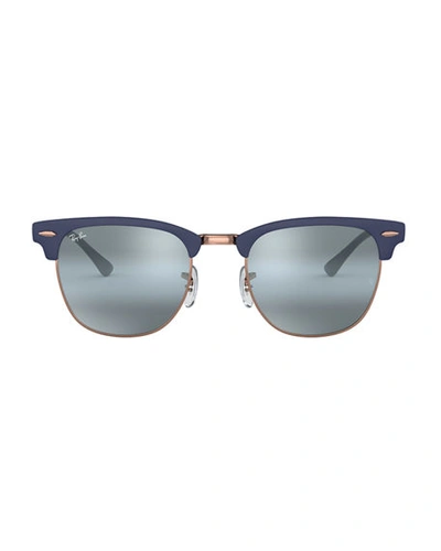 Shop Ray Ban Men's Clubmaster&reg; Metal Mirrored Sunglasses In Dark Blue