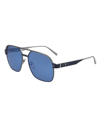 Shop Mcm Men's Navigator Sunglasses With Diamond Pattern In Ruthenium/blue