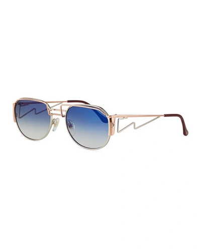 Shop Vintage Frames Company Men's Gradient Geometric Metal Sunglasses In Blue