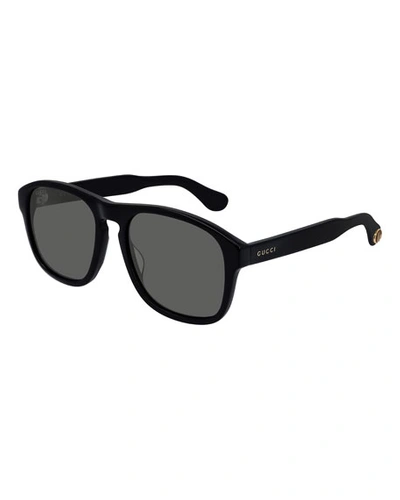 Shop Gucci Men's Round Solid Acetate Sunglasses In Black