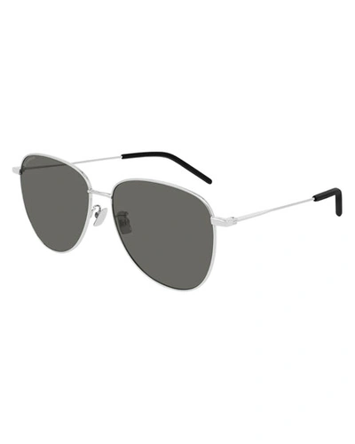 Shop Saint Laurent Men's Slim Metal Aviator Sunglasses In Gray