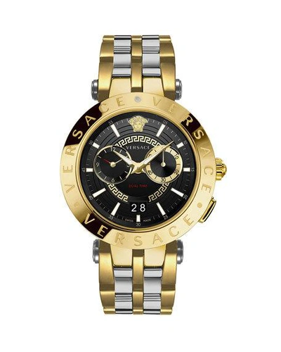Shop Versace Men's 46mm Medusa/greek Key Ip Gold Bracelet Watch
