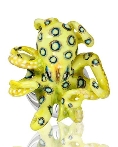 Shop Fils Unique Glow In The Dark Sixteen Legs Octopus Cufflinks In Yellow