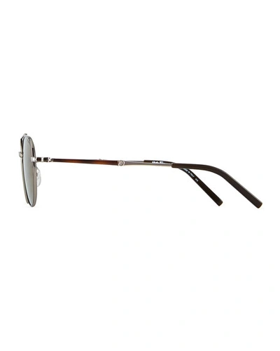 Shop Ferragamo Men's Polarized Round Metal Double-bridge Sunglasses In Black/gunmetal