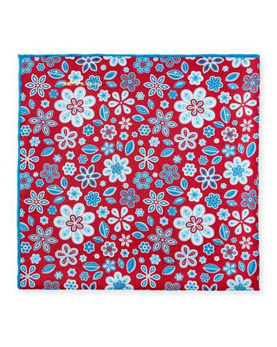 Shop Kiton Men's Flowers & Leaves Silk Pocket Square In Red