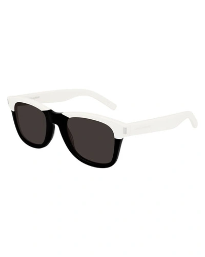 Shop Saint Laurent Men's Chunky Square Two-tone Acetate Sunglasses In Black