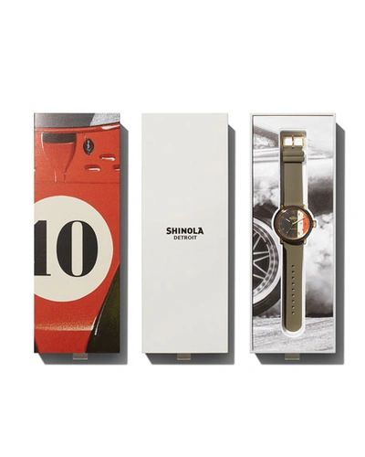Shop Shinola Detrola The Burnout 43mm Silicone Watch In Black/green