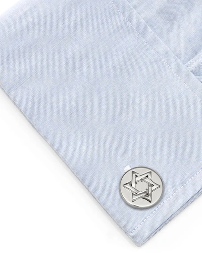 Shop Cufflinks Inc. Men's Star Of David Stainless Steel Cufflinks In Silver