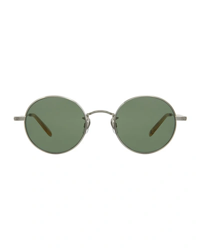 Shop Garrett Leight Men's Lovers 46 Round Sunglasses In Silver