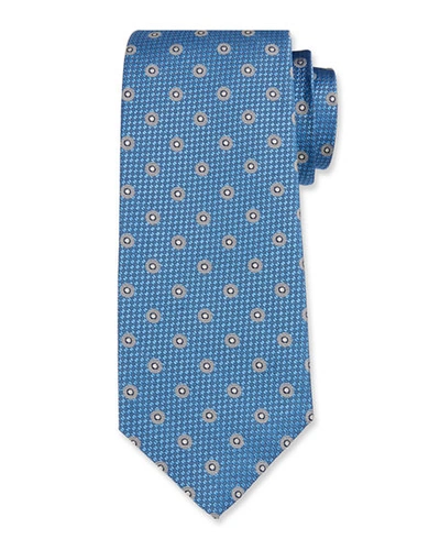 Shop Isaia Medallion Silk Tie In Blue/gray