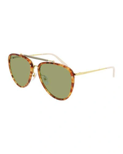 Shop Gucci Men's Havana Acetate/metal Aviator Sunglasses