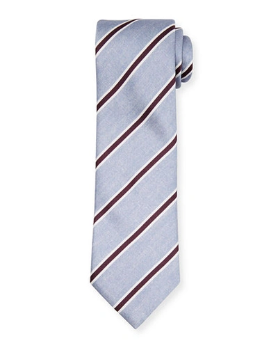 Shop Brioni Framed Stripe Tie In Light Blue