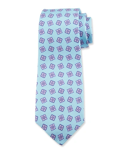 Shop Kiton Men's Fancy Boxes Silk Tie In Turquoise
