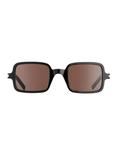 Shop Saint Laurent Men's Square Solid Acetate Sunglasses In Black