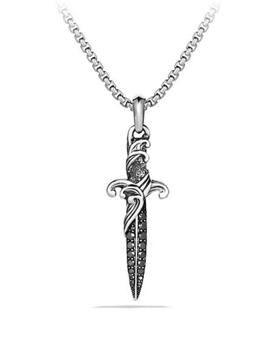 Shop David Yurman Men's Waves Dagger Pendant With Black Diamonds In Silver, 43.8mm