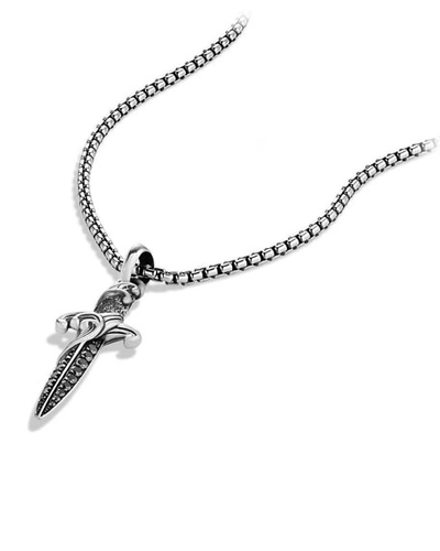 Shop David Yurman Men's Waves Dagger Pendant With Black Diamonds In Silver, 43.8mm