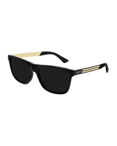 Shop Gucci Men's Square Acetate Logo Sunglasses In Black