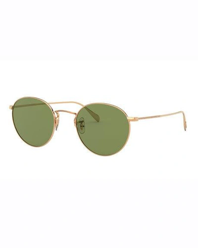 Shop Oliver Peoples Men's Coleridge Round Metal Aviator Sunglasses In Gold