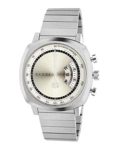 Shop Gucci Men's  Grip 40mm Square Chronograph Watch With Bracelet In White