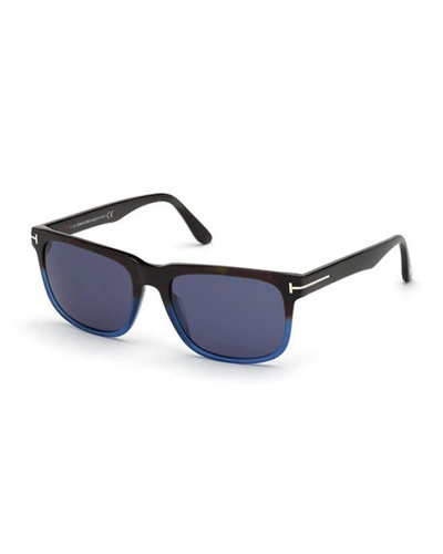 Shop Tom Ford Men's Stephenson Square Two-tone Acetate Sunglasses In Havana/blue