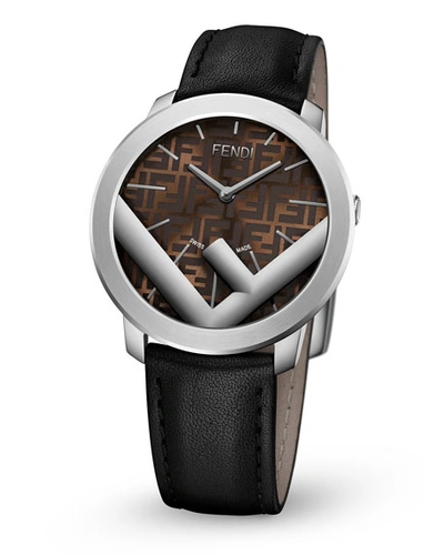 Shop Fendi Men's Run Away Ff-motif Analog Leather Watch In Brown
