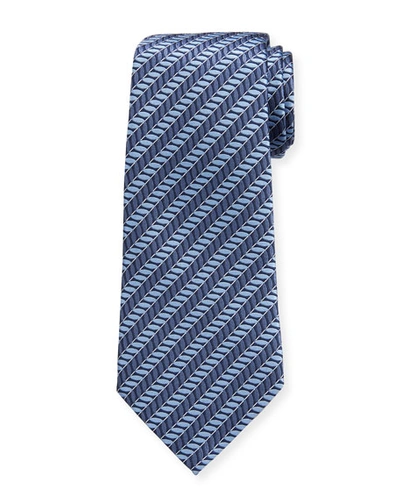 Shop Ermenegildo Zegna Men's Ribbed Diagonal Stripe Silk Tie In Blue