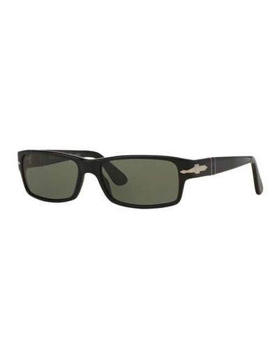 Shop Persol Men's Polarized Rectangle Solid Acetate Sunglasses In Black