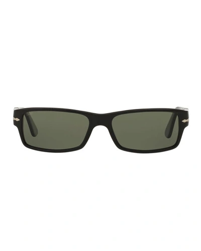 Shop Persol Men's Polarized Rectangle Solid Acetate Sunglasses In Black