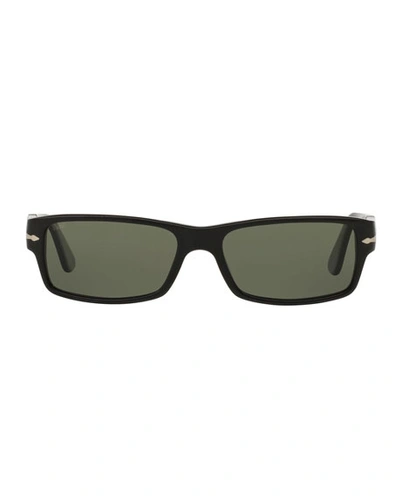 Persol Men's Polarized Rectangle Solid Acetate Sunglasses In Black