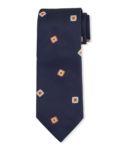 Shop Brioni Men's Fancy Boxes Silk Tie In Blue/orange