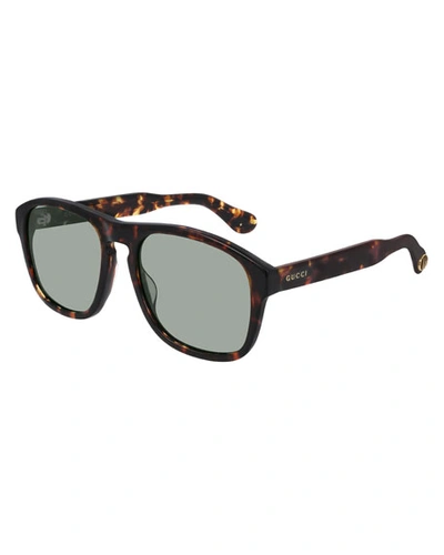 Shop Gucci Men's Rounded Square Tortoiseshell Acetate Sunglasses In Brown
