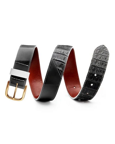 Shop Nokona Men's Patent Leather/crocodile Show Belt In Black / Gray