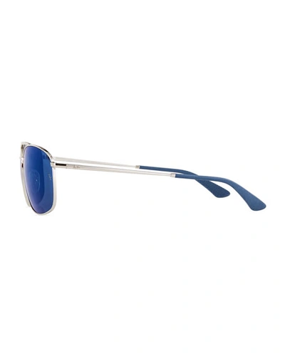 Shop Ray Ban Men's Mirrored Square Double-bridge Metal Sunglasses In Silver