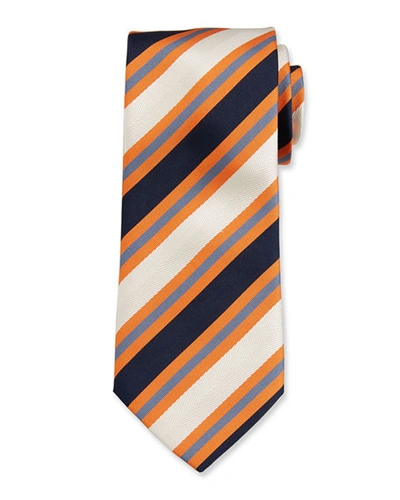 Shop Brioni Men's Wide Stripe Silk/cotton Tie In Orange/blue