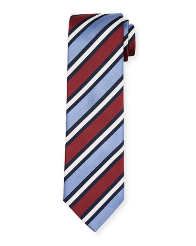 Shop Brioni Men's Wide Stripe Silk/cotton Tie In Light Blue
