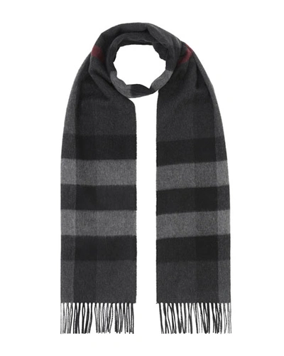 Shop Burberry Men's Half Mega Check Cashmere Scarf In Gray Pattern