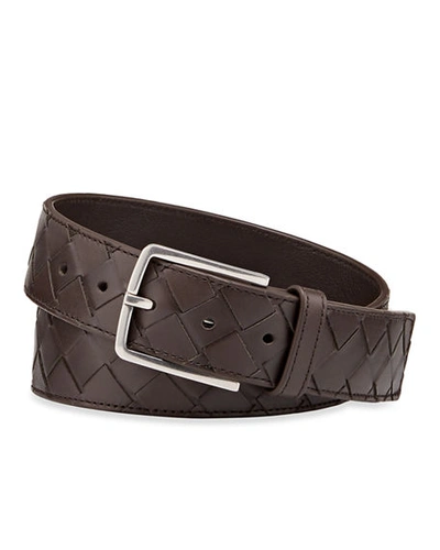 Shop Bottega Veneta Men's Cintura Intrecciato Leather Belt In Brown